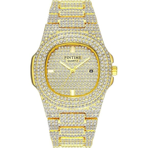 ✨ Gosasa Analog Quartz Men Gold Fashion Crystal Stainless Steel Bracelet Watch - Picture 1 of 6